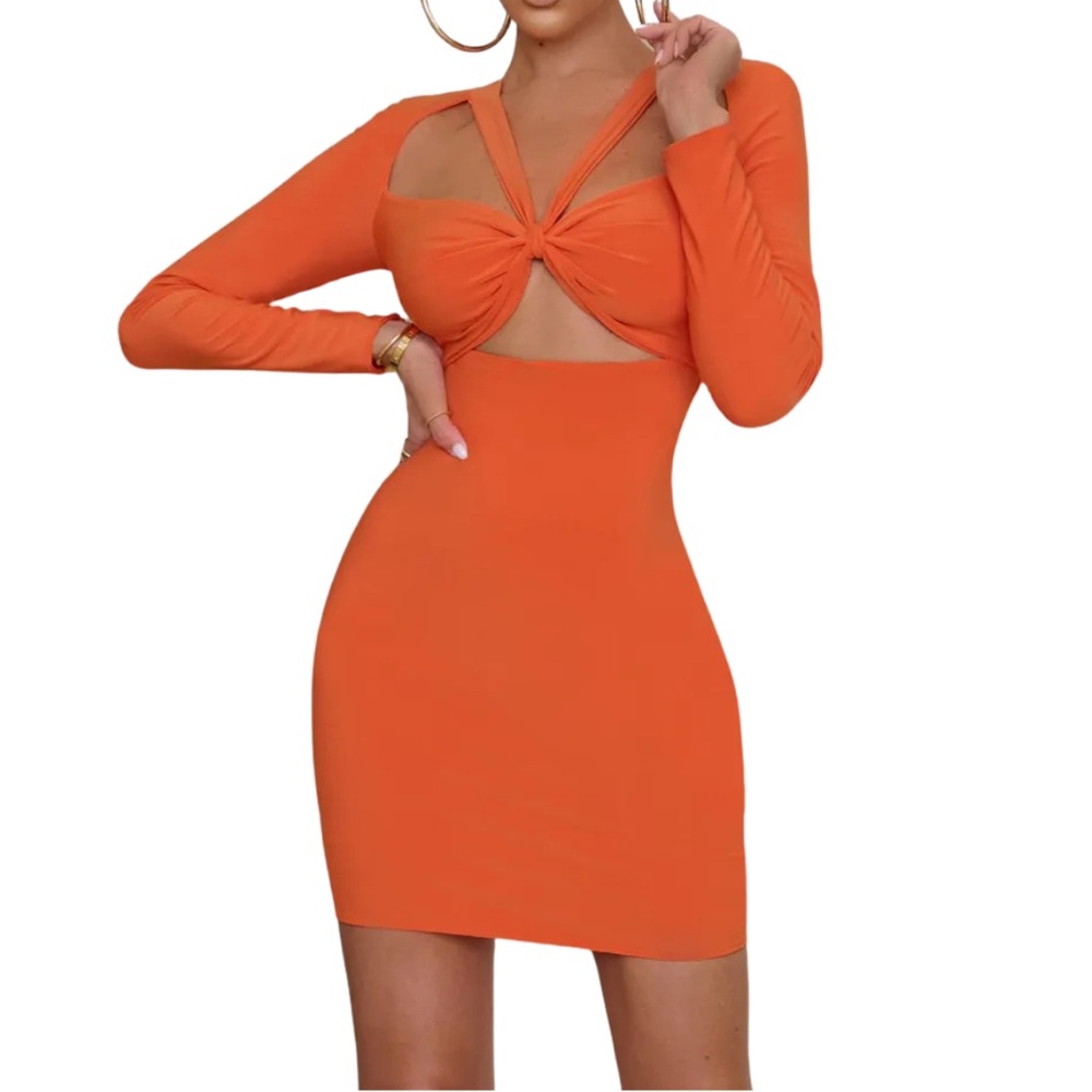 Club L London Good For You | Orange Cut Out Long Sleeve Mini Dress